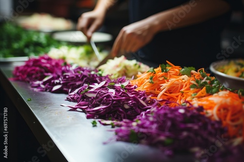 Gloved Hands Selecting Fresh Vegetable for Precise Slicing on Wooden Kitchen Board