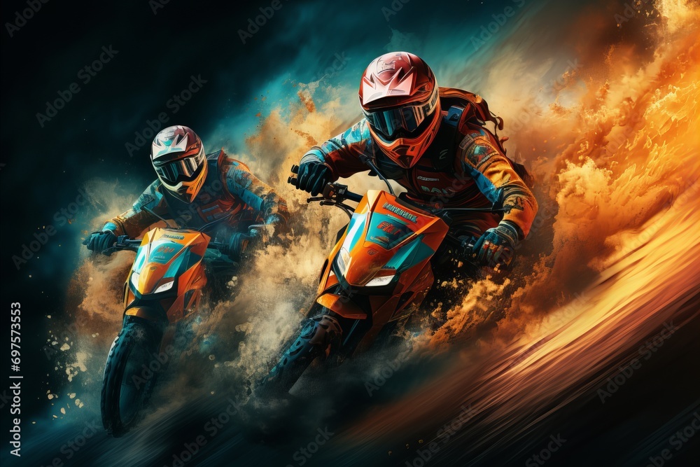 Obraz premium Snowy Vortex Motorcycle Rider Speeding on Sports Bike in Extreme Weather Conditions