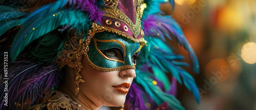 Portrait of a woman in carnival mask. Mardi Gras celebration concept. Generative AI