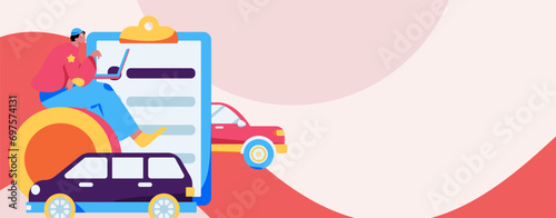 Buy insurance for car flat character vector concept operation illustration
