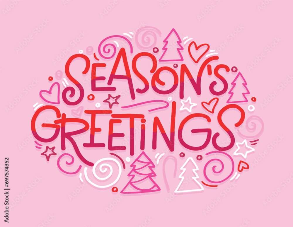 Season greatings. 2024. New year holiday greeting card. Merry Christmas and happy new year - cute postcard. Lettering label for poster, banner, web, sale, t-shirt design.