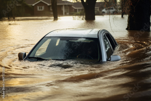 Car drowning in flood water photo