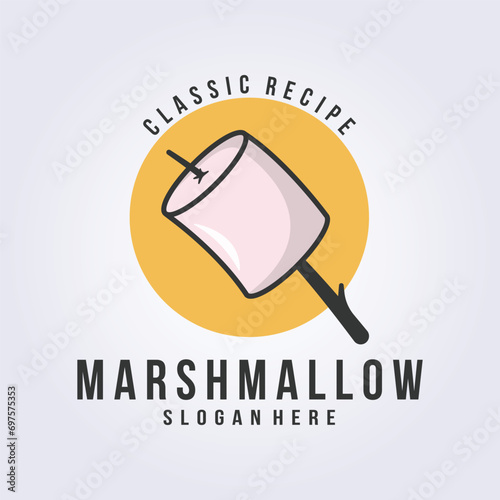 marshmallow for camping logo vector illustration design, simple outline linear template design