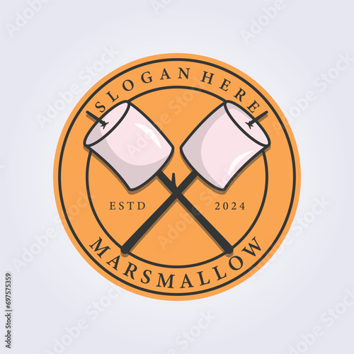 sweet marshmallow, crossing bbq marshmallow logo vector illustration design