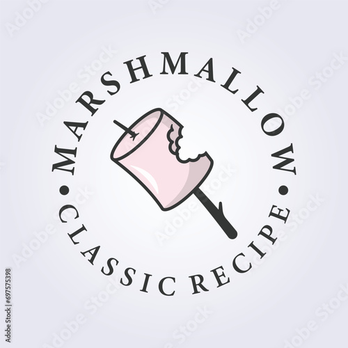 bitten marshmallow logo, sweet dessert symbol vector illustration design