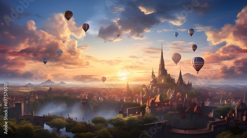 Hot air balloons over the city