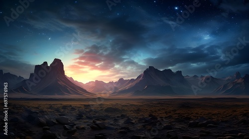 mountains with night sky