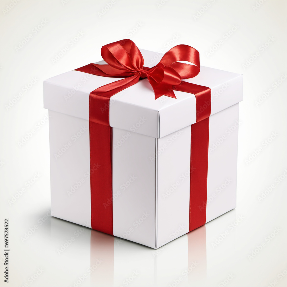 White Gift Box with Bright Red Ribbon Isolated White Gift Box with Bright Red Ribbon Isolated