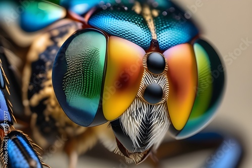 Close-up image that highlights the intricate facets and patterns of a compound insect eye, background image, generative AI