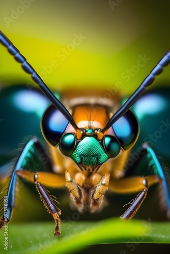 Macro shot that captures the gaze of an insect through its eyes, background image, generative AI