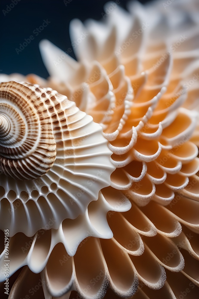 Close-up image that captures the diverse and intricate textures of seashells, background image, generative AI Close-up image that captures the diverse and intricate textures of seashells, background image, generative AI