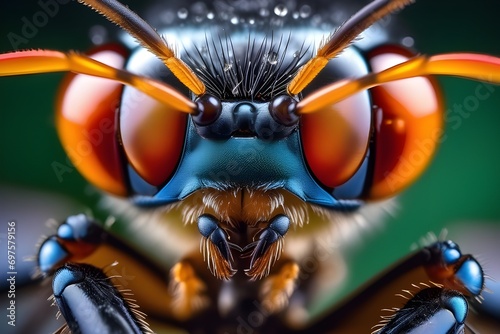Macro shot that captures the gaze of an insect through its eyes, background image, generative AI