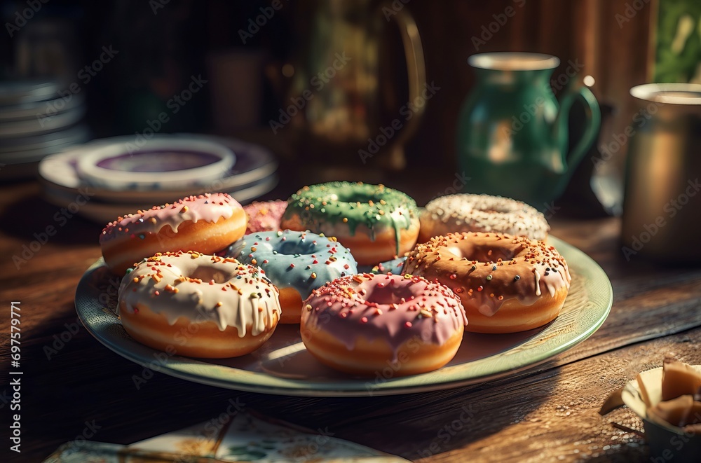Homemade baked glazed donuts. Delicious fresh baked pastry round dessert. Generate ai Homemade baked glazed donuts. Delicious fresh baked pastry round dessert. Generate ai