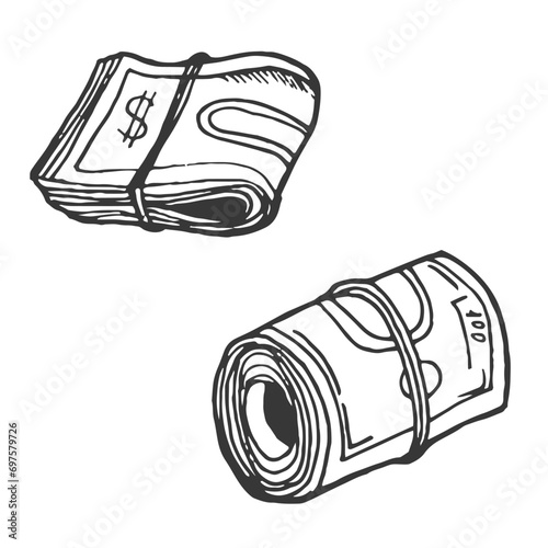 dollar bill doodle icon, vector illustration