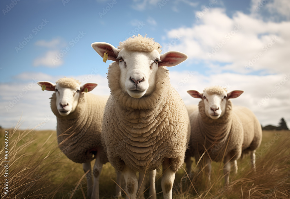 Gentle Grazers: Flock of Sheep Amidst the Golden Grass Gentle Grazers: Flock of Sheep Amidst the Golden Grass