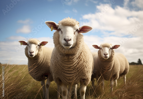 Gentle Grazers: Flock of Sheep Amidst the Golden Grass