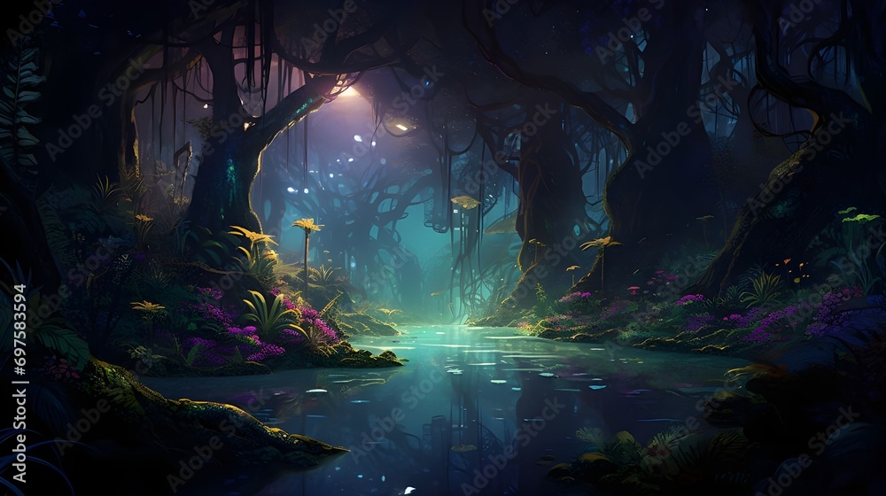 glowing night forest