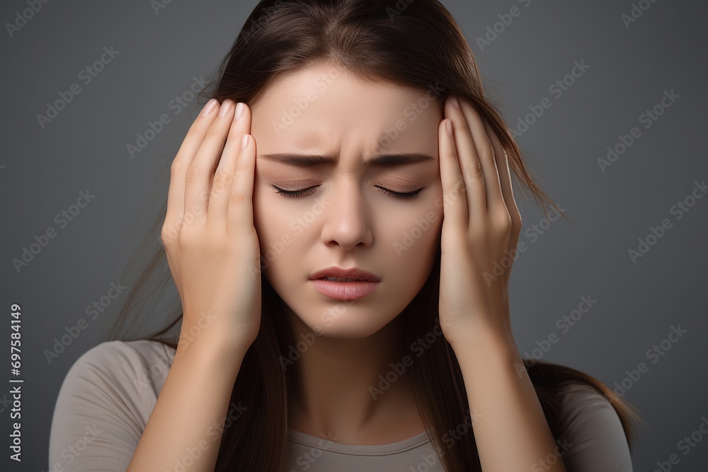 sick woman with pain, headache, migraine, stress, insomnia, hangover sick woman with pain, headache, migraine, stress, insomnia, hangover
