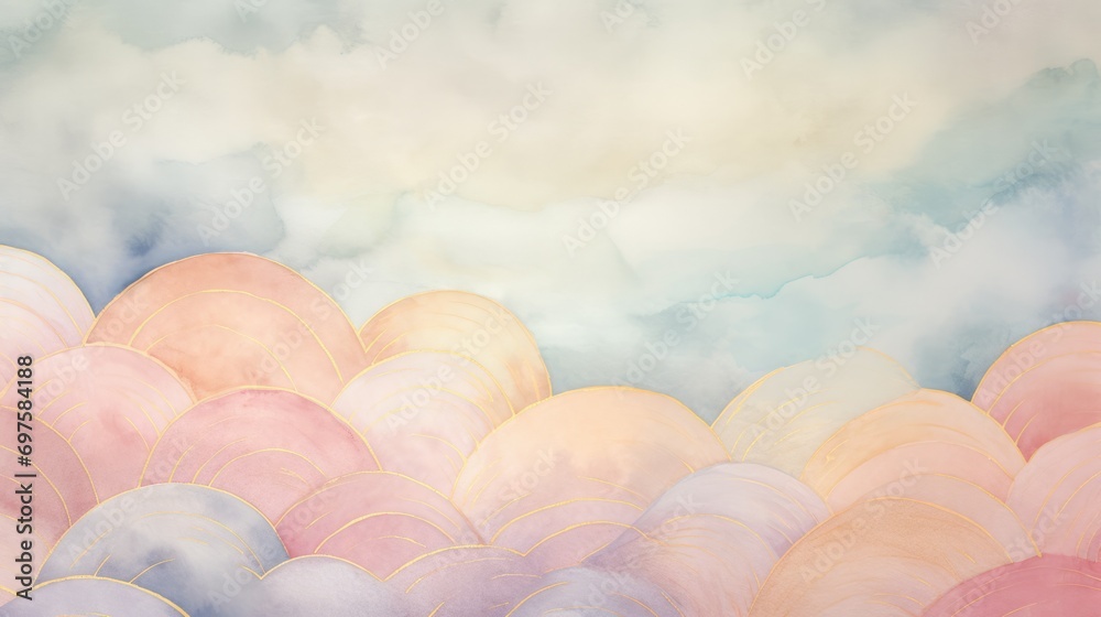 
Dreamy Pastel Cloudscape: Ideal for Gentle Nursery Art, Peaceful Meditation Spaces, and Soft Graphic Design Elements