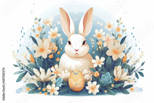 Easter illustration with Easter bunny and eggs.