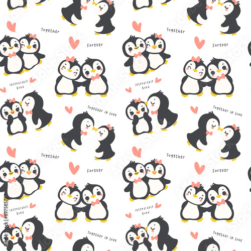 Valentine pattern seamless cute penguin with heart transparent background