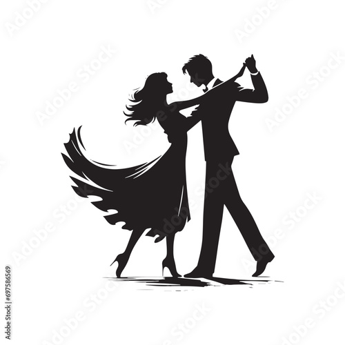 Nature's Ballet: Silhouette of Couple Dance in a Meadow, the Dance of Nature Reflected in Their Graceful Movements - Minimallest black vector
 photo
