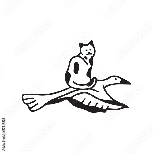 vector illustration of a bird with a cute cat