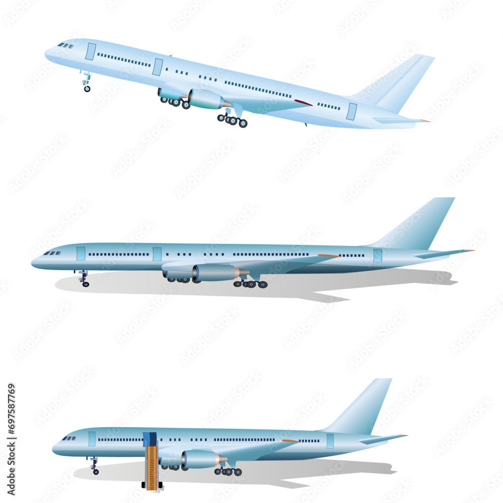 Passenger planes isolated on white background. Vector illustration.
