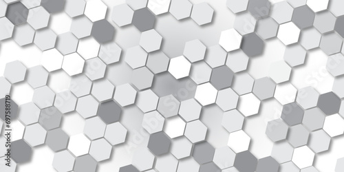 Fototapeta Naklejka Na Ścianę i Meble -  Abstract hexagon background. Futuristic abstract honeycomb mosaic white technology background. Surface polygon pattern with glowing hexagon paper texture and futuristic business. graphic concept.