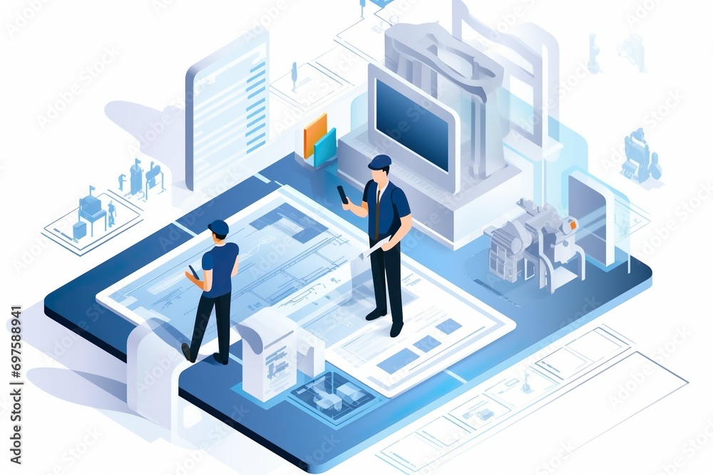 flat illustration of construction site with workers made with AI flat illustration of construction site with workers made with AI