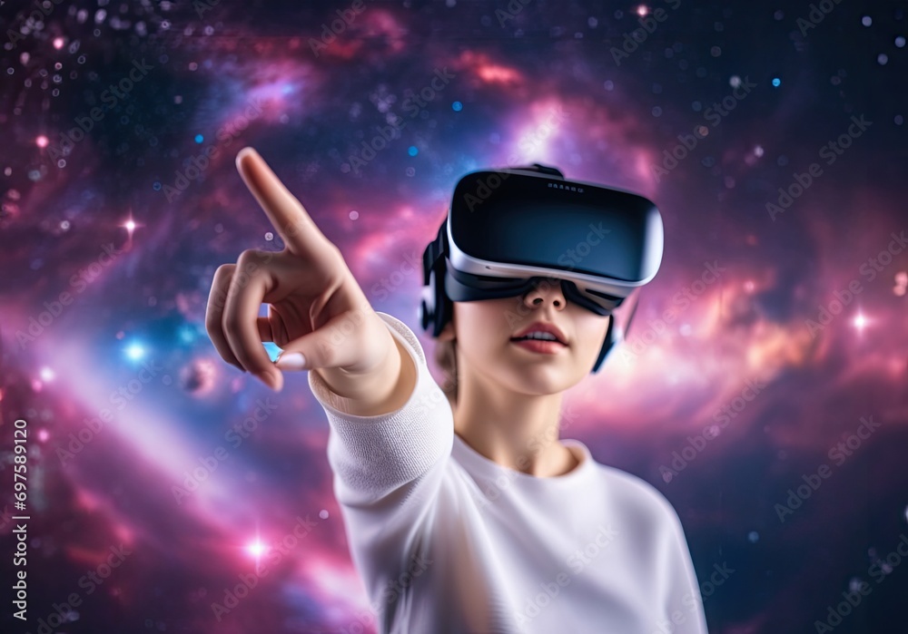 Woman interacting with VR gestures Woman interacting with VR gestures