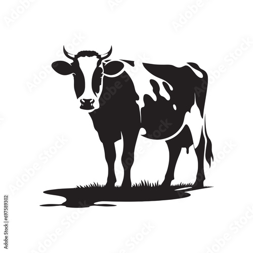 Morning Farmland with Cow Silhouette: Sunrise Shadows, Rustic Vistas, and Silhouetted Agricultural Beauty
