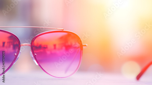 pink sunglasses on the beach with reflection