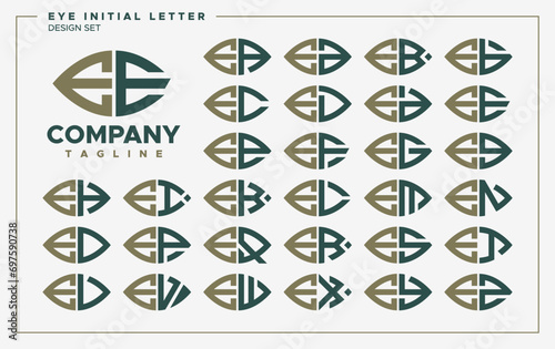 Luxury eye or leaf shape letter E EE logo design set