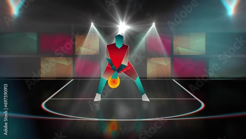 basketball player dribbling animation cubism style 