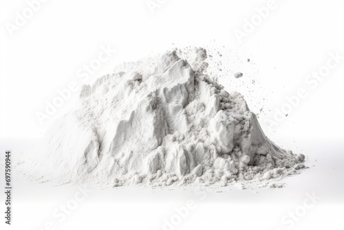White Gypsum Powder, Clay or Diatomite Isolated, Powdered Chemicals as Calcium, Gypsum or Plaster photo