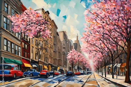 street in spring fowers photo