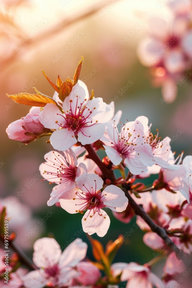 Close up of a bunch of flowers on a tree branch. Perfect for nature and floral themes Close up of a bunch of flowers on a tree branch. Perfect for nature and floral themes