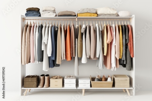 Organized Wardrobe Display with Various Clothing Items