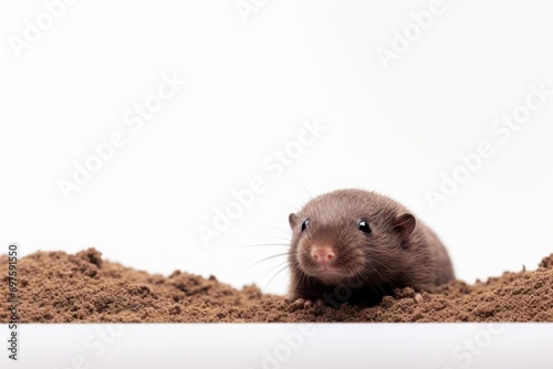 Curious Mole Emerging from Soft Brown Soil photo