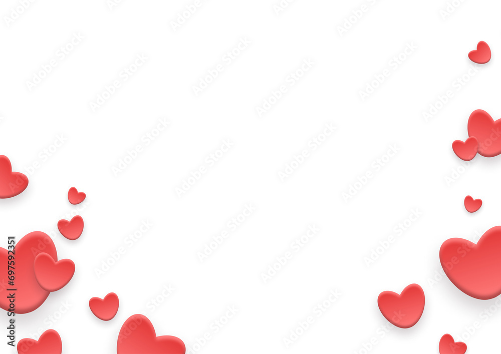 Red volumetric hearts on transparent background with empty space for your message. Png. Frame of hearts. Valentine's day