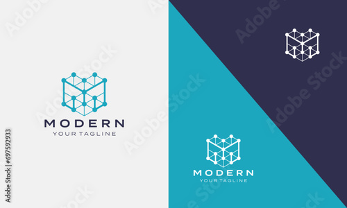 Vector m futuristic hexagon shape circuit link line for digital tech technology logo design