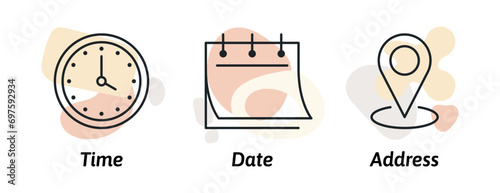 Time, date, location or place icons symbol. Trendy and modern vector illustration in flat style
