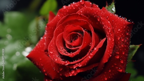red rose with dew drops. generative ai