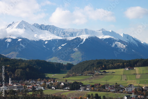 Snowy mountains in Innsbruck Alps in winter