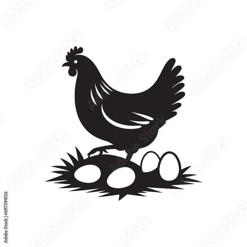 Sunset Farmstead: Silhouetted Scenes, Hay Bales, and Tranquil Agriculture - Hen eggs Silhouette
