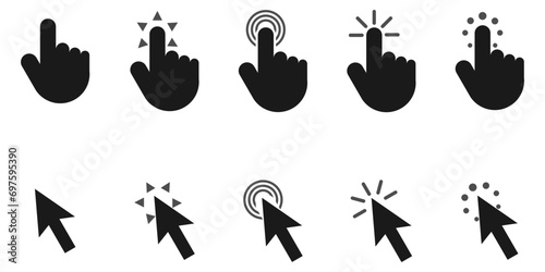 hand Pointer cursor click icon set. flat design vector illustration isolated on white background.