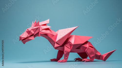 Red Origami Chinese Dragon on Clean Background - Ideal for New Year Greetings