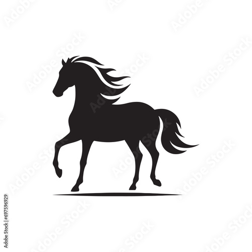Horse Silhouette  Evening Gallop  Dynamic Equine Motion in Simplified Black - Capturing the Spirit of Free-Running Majesty 