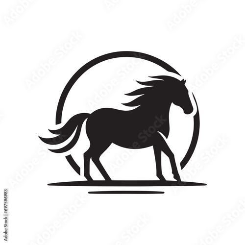 Simple Beauty of Horse Silhouette  Tranquil Grazing Scene  Gentle Equine Form in a Minimalistic Black Outline - Nature s Serenity 